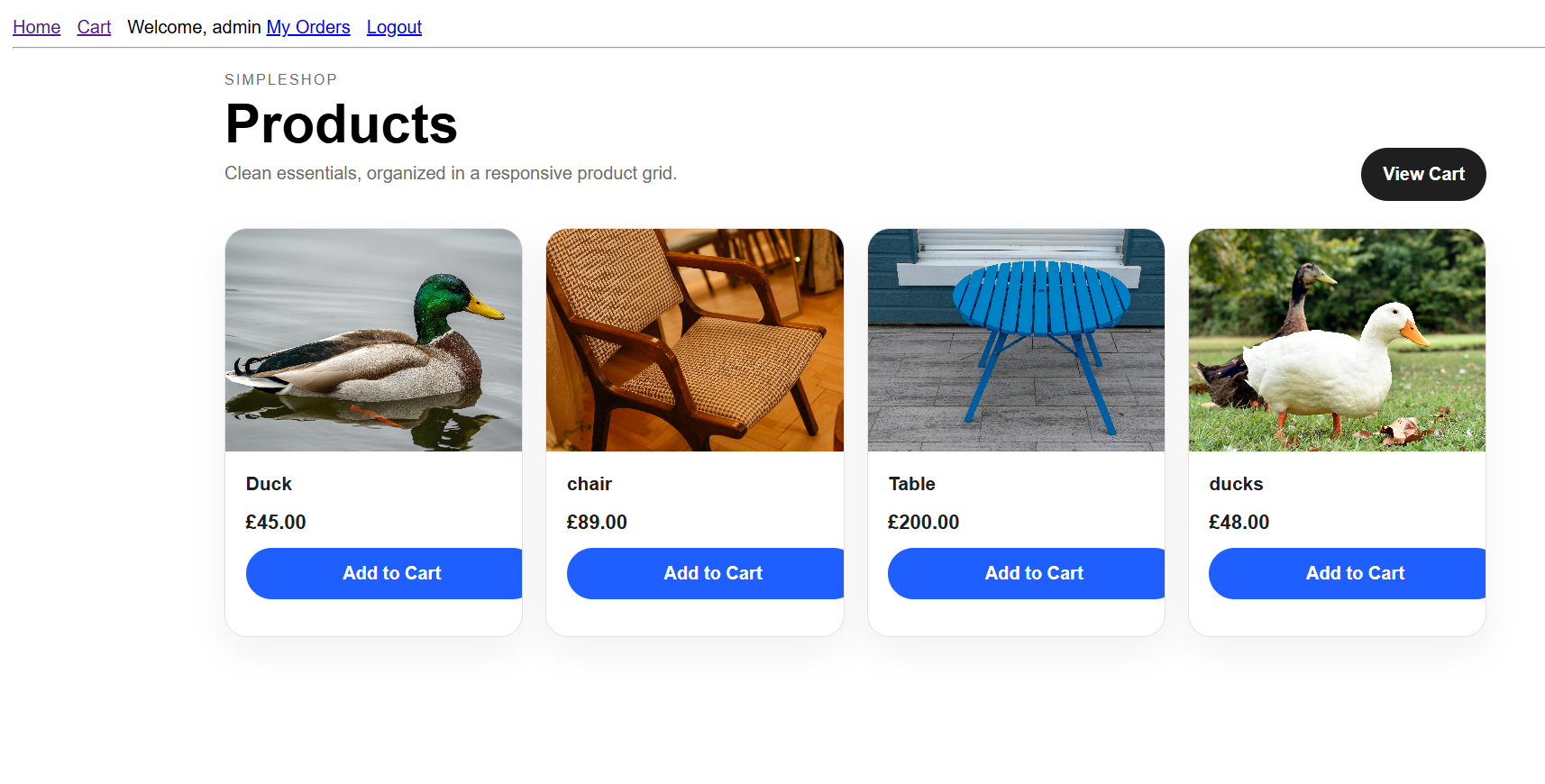 SimpleShop ecommerce project screenshot