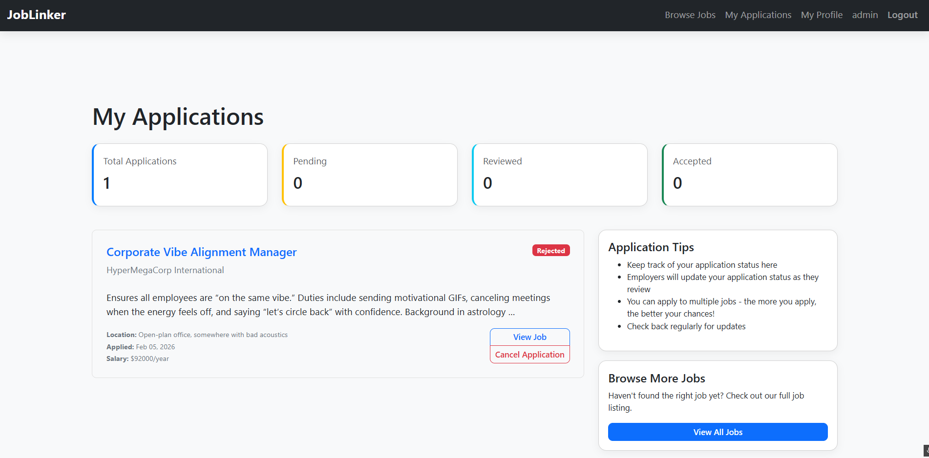 JobLinker job board project screenshot